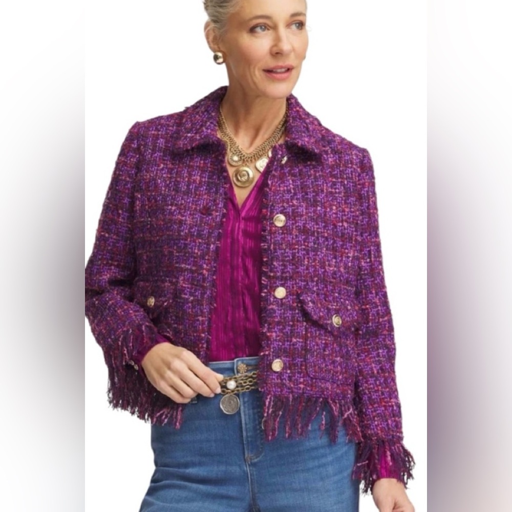 Chico's Purple Tweed Fringe Jacket NWT size 3